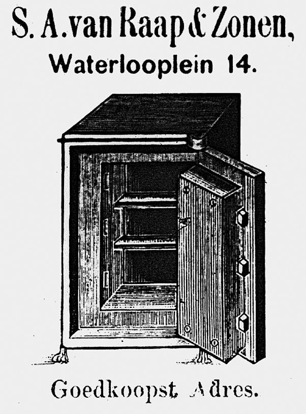 zende woorden: Wij verwijzen het geachte publiek naar een in dit blad voorkomende annonce van de firma S.A. van Raap & Zonen, waarin zij zich aanbeveelt voor de leverantie van Brandkasten.