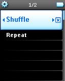 Weergavestand U kunt de speler instellen voor weergave van muziek in willekeurige volgorde (Shuffle Alles ) or herhaaldelijk (1 herhalen of Alles herhalen ).