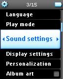 Geluidsinstellingen Met de EQ (equilizer) van de speler kunt u liedjes met verschillende geluidsinstellingen afspelen. 1 2 1 Selecteer Instellingen > Geluidsinstellingen in het hoofdmenu.