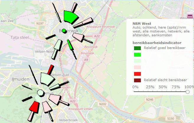 De grote rode stip laat zien dat er in Haarlem s morgens afwikkelingsproblemen zijn in de stad zelf (first/last mile). Figuur 16.