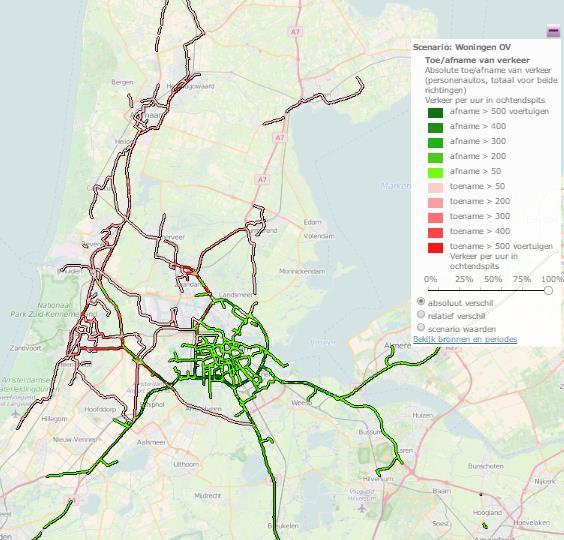 4.4.1 Accommoderen van verstedelijking Hieronder zijn de scenario s met verstedelijking rondom OV-knooppunten en in Purmerend, Haarlem en Alkmaar vergeleken met de realisatie van de 60.