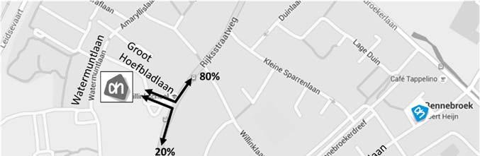 Figuur 3.1: Routering van en naar de potentiële ontwikkellocatie Avondspitsuur Op een gemiddelde werkdag bezoekt 15,3% 11 van de bezoekers per week de supermarkt.