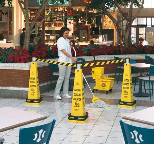 Veiligheid veilighied 0 Stabiel waarschuwingsbord, Met meertalig caution en symbool wet floor. Voorzien van automatisch openende poten voor een brede en stabiele voet.