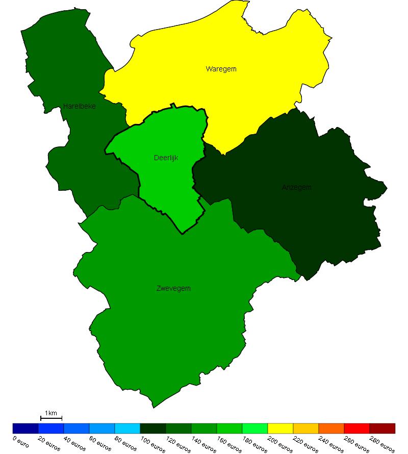 Vastgoed Prijs van bouwgrond in Deerlijk en omgeving Gemiddelde prijs in e/m 2 van bouwgrond in Deerlijk en omgeving Bron : Berekeningen van de ADSEI (FOD Economie) op basis