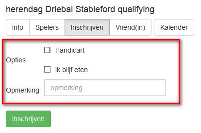 Voor de andere spelers kunt u ook de gewenste opties en eventuele opmerking aangeven.