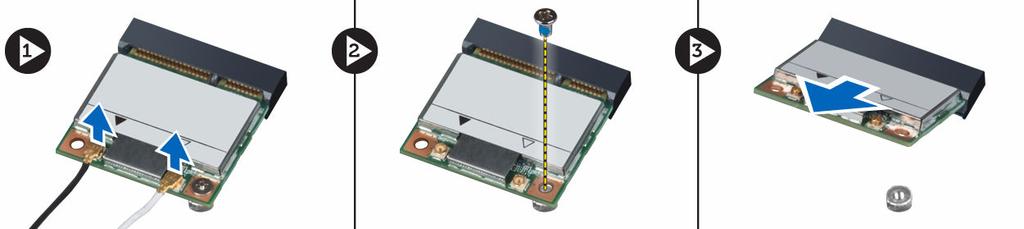 Volg de procedures in nadat u werkzaamheden aan de binnenkant van uw computer heeft verricht. De WLAN-kaart verwijderen 1. Volg de procedures in voordat u werkzaamheden in de computer verricht. 2.