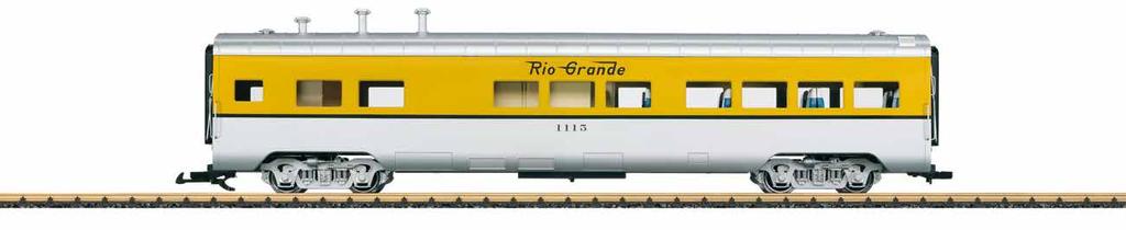 $3EG 36574 Denver & Rio Grande Dome Car Model van een Streamliner Dome Car van de Denver & Rio Grande Western Railroad. Kleurstelling en opschrift zoals in tijdperk III.