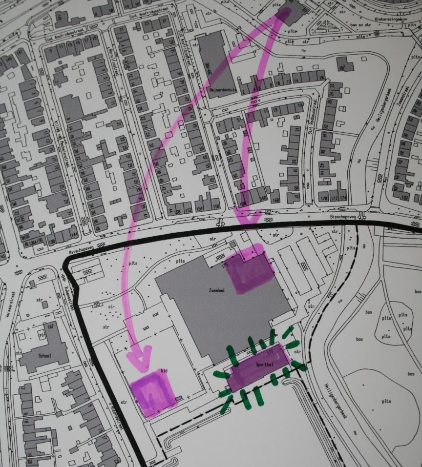 Variant multifunctioneel gebouw (Z1): Op de locatie van het zwembad komt een gebouw met meerdere mogelijke functies, zoals naschoolse opvang, café, sportactiviteiten of een buurtcentrum.