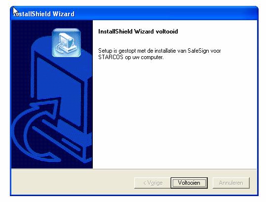 De benodigde software is nu geïnstalleerd op uw werkstation Klik op de knop Voltooien Opmerking: Na het installeren van de Safesign software kan het voorkomen dat het installatieprogramma vraagt om