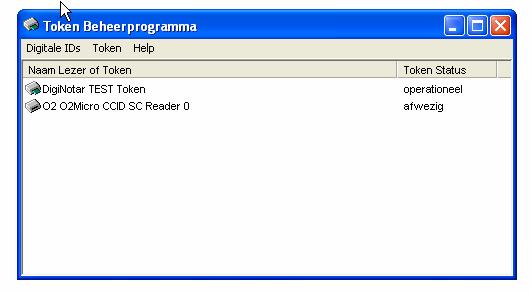 Indien het Token niet wordt getoond is de kans groot dat de betreffende USB poort de gegevens van het Token niet heeft gelezen.