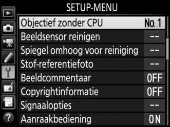 Om gegevens voor objectieven zonder CPU in te voeren of te bewerken: 1 Selecteer Objectief zonder CPU.