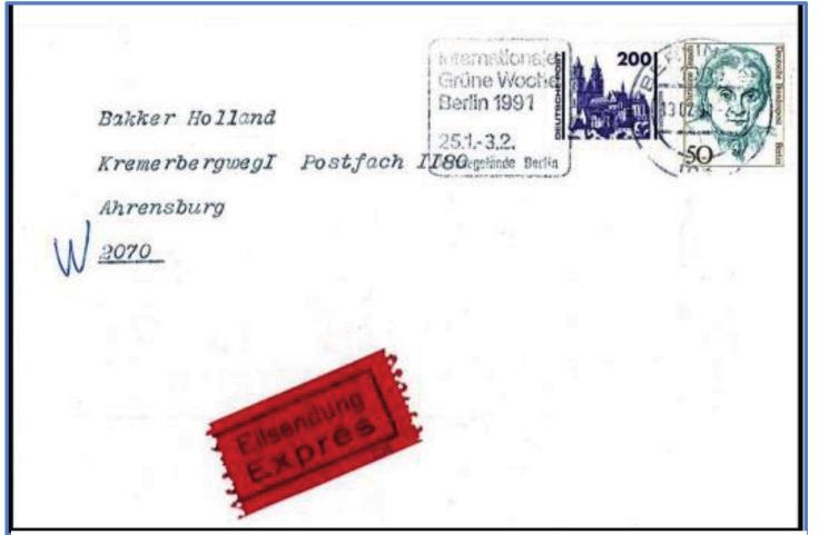 10: Brief met gemengde frankering 13.2.1991 wennen die om een veelvoud gestegen waren na de invoering van de D-Mark.