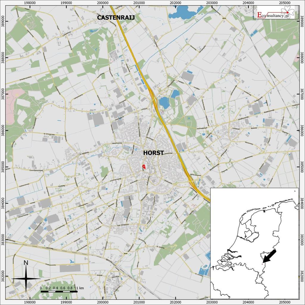 Figuur 1. Situering van het plangebied binnen Nederland Herstraat te Horst.