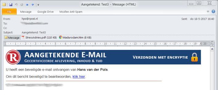 3.2. Van RMail naar de geadresseerde(n) via TLS of een beveiligde PDF Bij de registratie van uw e-mailadres kunt u aangeven dat u de standaard e-mailbeveiliging via TLS als voldoende veilig beschouwt.