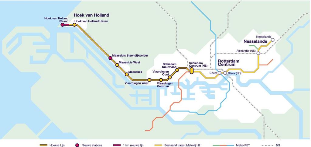 Figuur 2: Nieuwe situatie: tracé Hoekse Lijn (bron: systeembeschrijving Hoekse Lijn, oktober 2013).