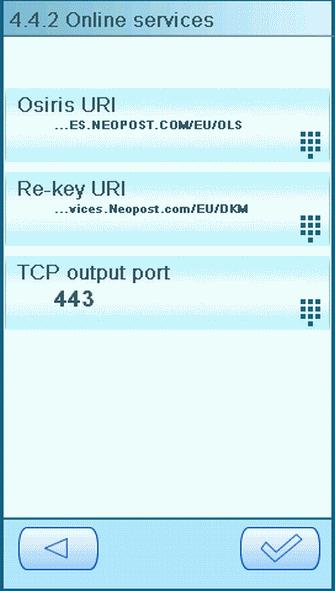 De instellingen voor de URI van Osiris, URI hercoderen en TCP-uitvoerpoort kunnen alleen door een onderhoudsmonteur worden gewijzigd.