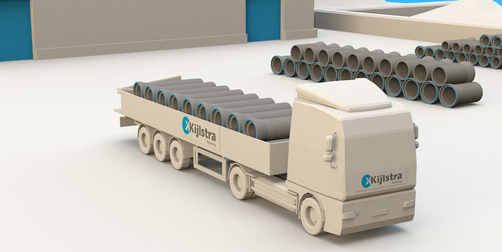 Tot 25% meer buizen Meer buizen op één vrachtwagen BlueTube wordt op eenzelfde vrachtwagen vervoerd als conventionele betonnen rioolbuizen.
