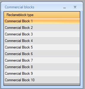 Beheer - Instellingen Reclame blok types Wanneer u op Reclame blok types drukt, krijgt u direct een venster te zien met daarin de 10 reclameblokken die u per uur tot uw beschikking heeft.