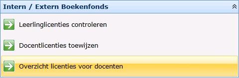 Hoofdstuk 8 - Overzicht licenties voor docenten Beheerders hebben beschikking over een overzicht van licenties die per docent beschikbaar zijn. Het overzicht toont voor elke docent a.