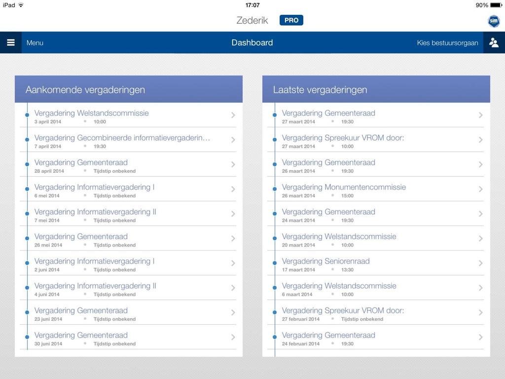 3.2. Dashboard Nadat de gemeente is geselecteerd worden de openbare vergaderingen geladen in het Dashboard en bent u klaar om aan de slag te gaan.