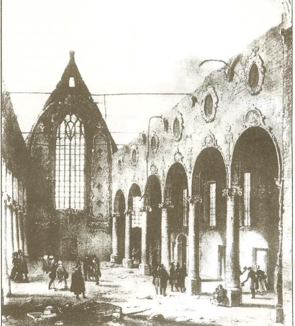 Alle bouwmaterialen werden verkocht tijdens een veiling. In 1606 werd de kerk herbouwd op stadskosten in Gotische stijl. In 1632 is er een herbouwde (Barok stijl) klooster- kerk tot stand gekomen.