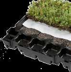 De kunststof cassette combineren de drainagelaag, de waterbuffering, de filterlaag en de vegetatie in een eenvoudig aan te brengen product.