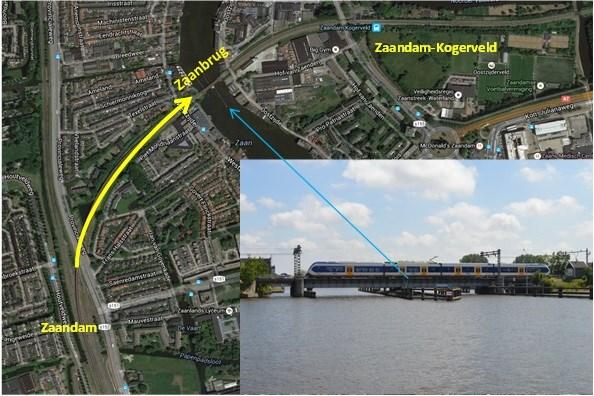 2 Reconstructie van het incident 2.1 Plaats van het incident Zaanbrug, baanvak Zaandam-Hoorn nabij station Zaandam Kogerveld. Figuur 1.