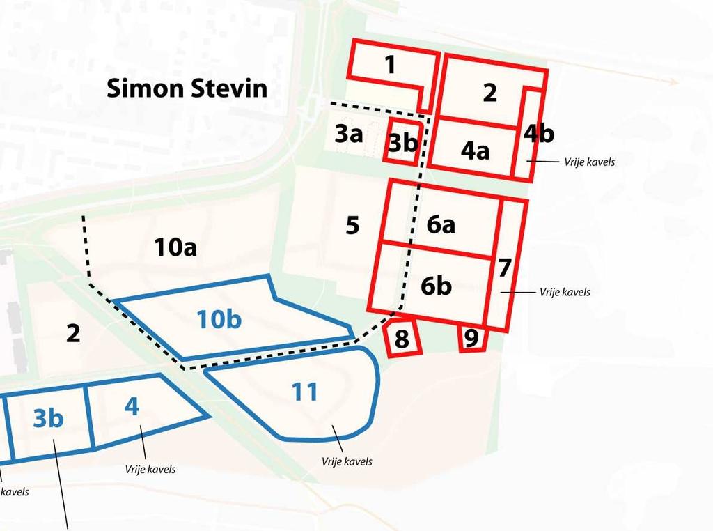 Figuur 2. Nummering velden woningbouw Simon Stevinkazerne. Deze nummering is gebruikt om te duiden op welke locaties de betreffende voorschriften van toepassing zijn.