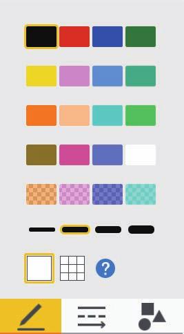 2. Een whiteboard gebruiken 1 2 3 6 4 5 DQN026 1. Lijnkleuren Selecteert de kleur van de tekenlijnen. 2. Lijnkleuren (semitransparant) Selecteert de kleur van de tekenlijnen vanuit de semitransparante kleuren.