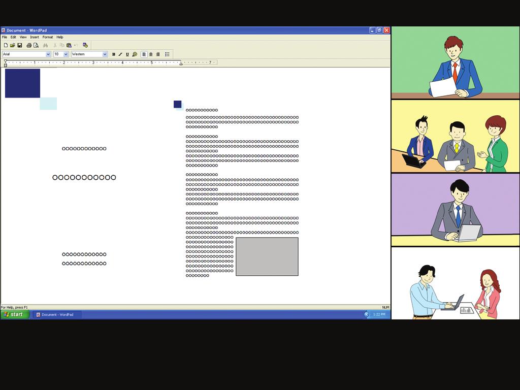 4. Mogelijkheden tijdens de vergadering Alleen het gedeelde computerscherm (als er een computerscherm wordt gedeeld) Het computerscherm dat gedeeld wordt, wordt in volledig scherm weergegeven. 1.