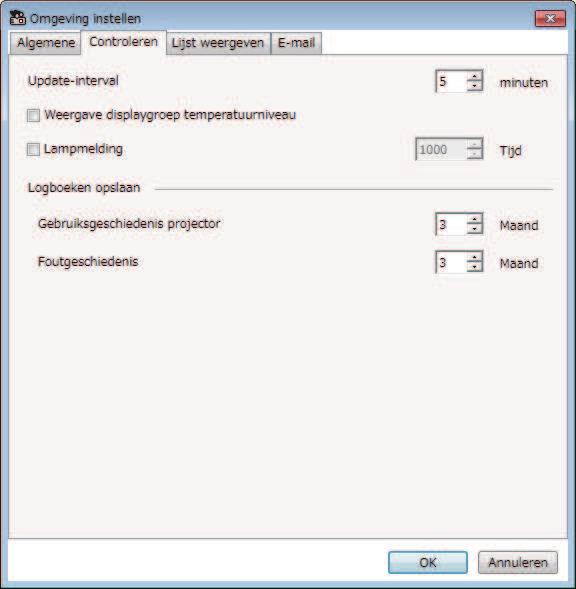 Scherm Omgeving instellen 42 Wnneer u Omgeving instellen selecteert in het menu Extr, wordt het scherm Omgeving instellen getoond. "Omgeving instellen - Algemene" pg.