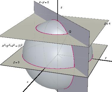 Opgave Gegeven is een bol met middelpunt O en straal 5 in een rechthoekig Oxyz-assenstelsel. - Welke van de volgende punten liggen op de bol, welke binnen de bol, en welke er buiten?