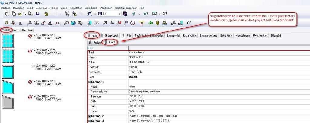 Deze extra klant informatie wordt nu ook bijgehouden in het project,