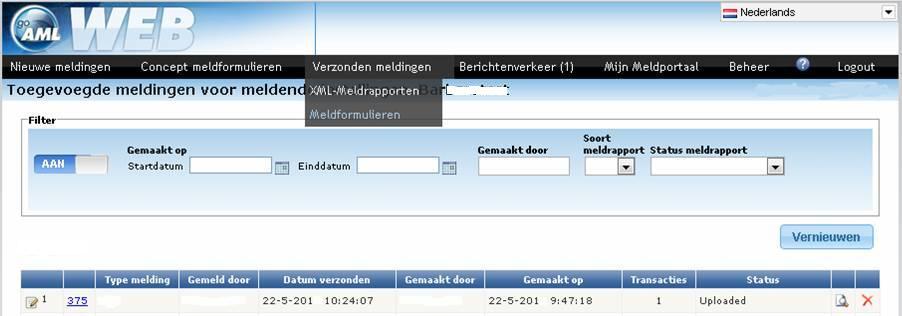 Verzonden meldingen Na verzending komt u automatisch in de map Verzonden meldingen/meldformulieren.