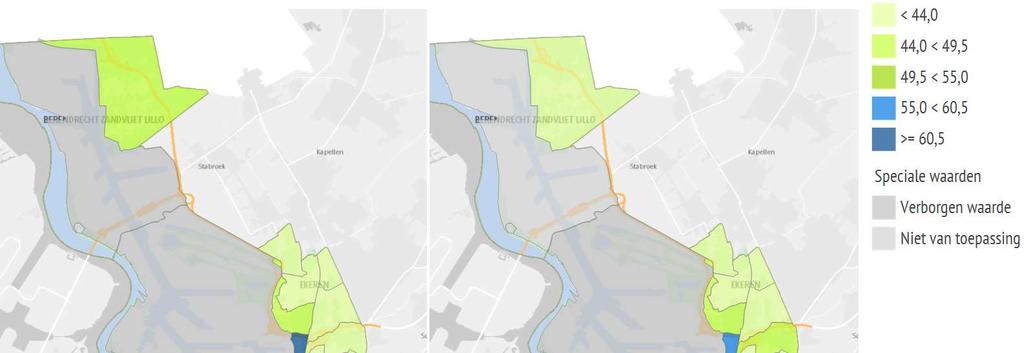 Figuur 14: Verdeling schoolse vertraging in het secundair onderwijs over de Antwerpse buurten en vergelijking 2008-2015 We merken in eerste instantie