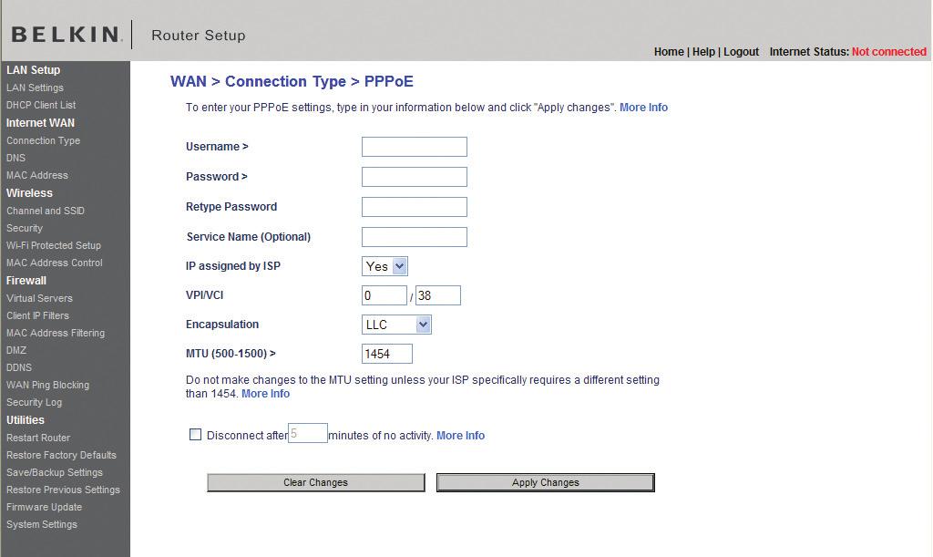 Gebruik maken van de geavanceerde webinterface Uw verbindingstype instellen op PPPoE of PPPoA PPPoE (Point-to-Point Protocol over Ethernet) is de standaardmethode voor het aansluiten van