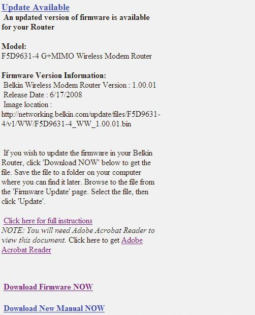 Gebruik maken van de geavanceerde webinterface Firmware bijwerken Af en toe brengt Belkin een nieuwe versie uit van de firmware voor de router.