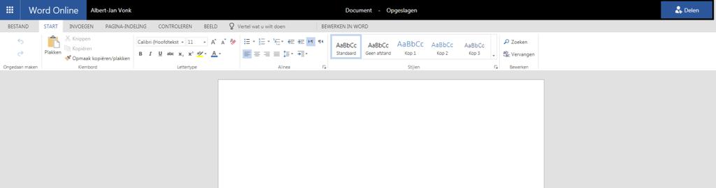 Werken met Word Na het klikken op Word-Document, zie je het volgende scherm: We nemen even een paar belangrijke dingen door.