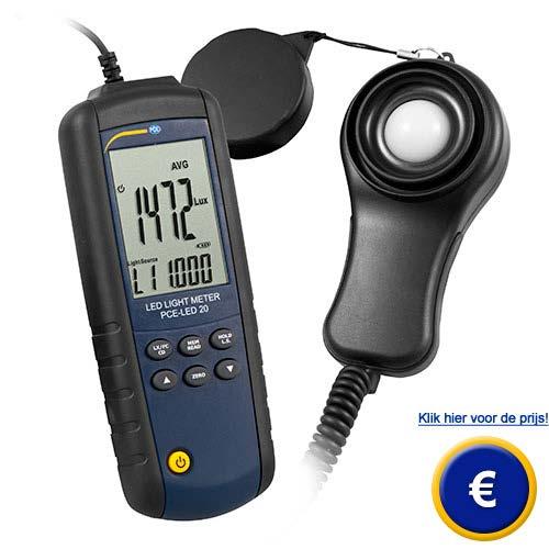 LED Luxmeter PCE-LED 20 LED luxmeter voor een snelle en nauwkeurige lichtmeting / 2,5 metingen per seconde / 1,5 meter lange sensorkabel / nul afstelling / automatische bereikselectie /