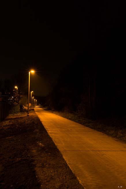 De openbare verlichting langs het fietspad (oude spoorwegbedding) is uitgevoerd Een romantische foto van onze fotograaf Marc Suy, toont aan dat de verlichting een meerwaarde is voor het fietspad op