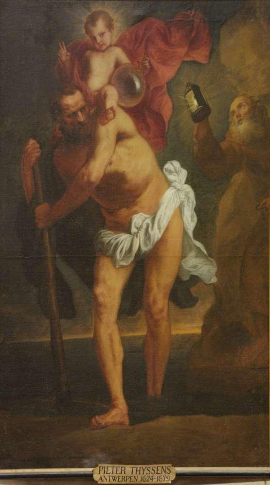 H.-Christophorus draagt het Jezuskind schilder Thyssens, Pieter Thijs, Pieter (kunstschilder) Antwerpen 1624 1677 datum 1651-1675 Schilderdoek, olieverf Afmeting h*b 250*175 KIK regist 49401 DE