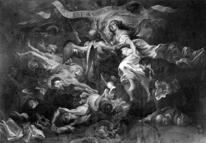DE Overwinning van de EUCHARISTIE over de KETTERIJ (Overwinning van de waarheid op de ketterij) schilder Theodoor van Thulden s Hertogenbosch 1606-1676 naar Rubens, Peter Paul (kunstschilder) (kopie)