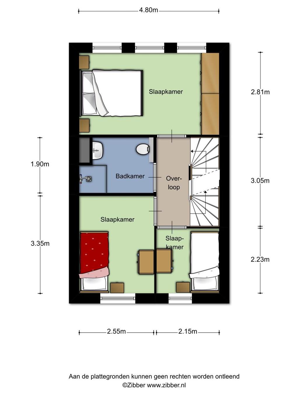 Plattegrond 1e verdieping(optie met 3 slaapkamers)