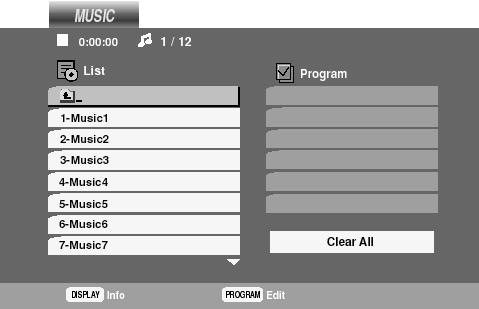 30 Functies voor weergave van muziek Gebruik van het TV-scherm om de weergave te starten Wanneer u een audio-cd, MP3 of WMA plaatst, verschijnt er een menu op het TV-scherm.