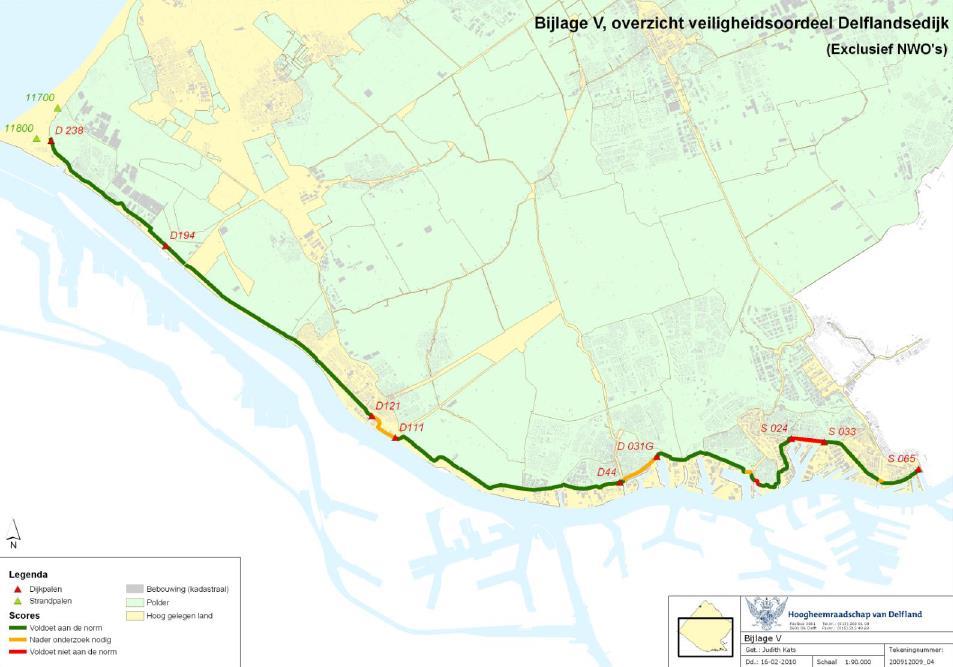 Figuur 5.5 Veiligheidsoordeel voor de Delflandsedijk in de derde toetsronde (Tigchelaar et al., 2010).