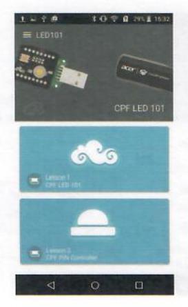 1) Open CPF en verbind de LED 101 licht module via USB 2) Eens de verbinding tussen beide tot stand gekomen zal de smartphone een notificatie ontvangen.