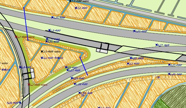 Waterhuishoudingsplan Blankenburgverbinding januari 2016 Nieuwe watergang / waterpartij 2 (waterberging en zuiveringsmoeras) Toelichting Deze waterberging heeft een bodemdiepte van circa NAP -3,30 m