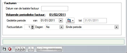 In functie van de eerder opgegeven waarde bij Frequentie zal de einddatum automatisch berekend worden. Op deze manier wordt de periode waarop de periodieke factuur betrekking heeft, vastgelegd.