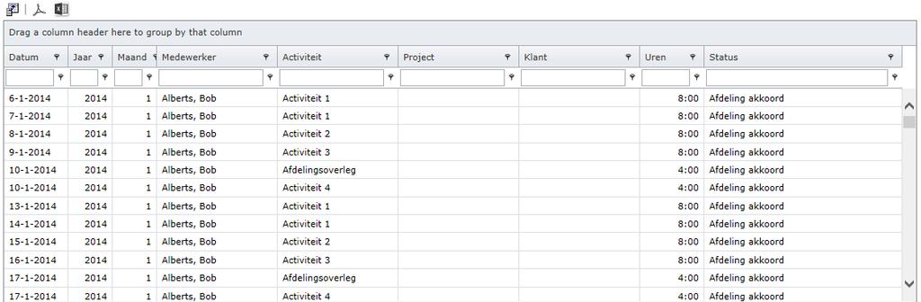 6. Rapportages Er zijn 3 manieren van rapporteren: Het Dynamisch uren rapport kunt u zelf flexibel een selectie maken van gegevens en deze printen of exporteren naar Excel. Standaard rapportages.