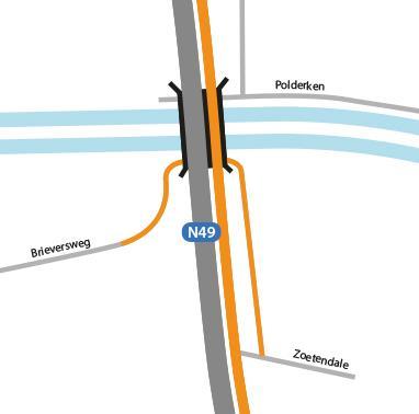 3.1 Brug van parallelweg over Schipdonk- en Leopoldkanaal De brug van de N49 over het Schipdonk- en Leopoldkanaal wordt vernieuwd. Daarnaast komt een nieuwe brug voor/over de parallelweg.
